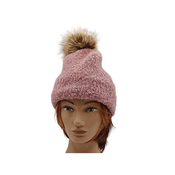 NEW Universal Threads Pink Fleece Lined Beanie Pom Pom Winter Hat Blush One Size - Picture 9 of 9